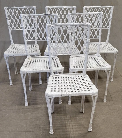 Vintage French Cast Aluminum Chinoiserie Faux Bamboo Garden Chairs - Set of 6 Cover