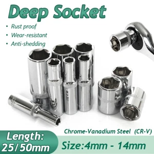 1/4" Socket Deep Drive Ratchet Deep Hex Sockets CR-V Steel Long Reach 4mm-14mm - Picture 1 of 42