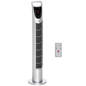 Oscillating Tower Fan 40W Speed Adjustable Quiet Remote Timer Silver Outsunny - Picture 1 of 9