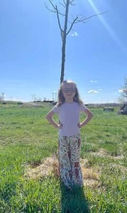 Highland Cow Floral Bell Bottoms, Spring Summer Cow Flare Pants, WESTERN BABY - Picture 1 of 5