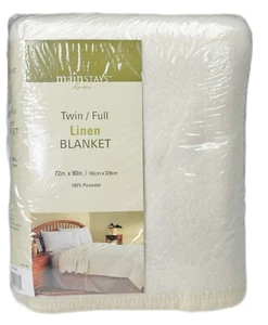 Twin Full Blanket Cream Ribbon Edge Border Mainstays 622027 Polyester - Picture 1 of 4