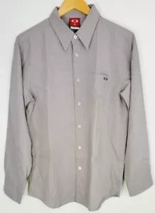 Oakley Button Up Dress Shirt Men's Size S Gray Long Sleeve Rayon Blend Squares - Picture 1 of 8