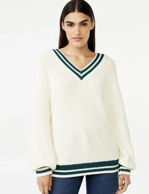 Free Assembly Tennis Sweater Womens L Cream Chunky Cable Knit Preppy Old Money - Image 1 of 4