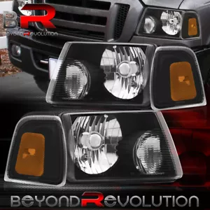 For 2001-2011 Ranger Black Headlights + Amber Corner Bumper Signal Lamps LH & RH - Picture 1 of 5