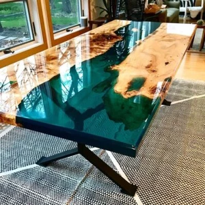Emerald Green Epoxy Table – Handcrafted Live Edge River Design - Picture 1 of 11