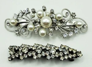 Brilliant Large Hair Clips Silver Tone Shiny Stones Beautiful Hair Barrettes - Picture 1 of 6