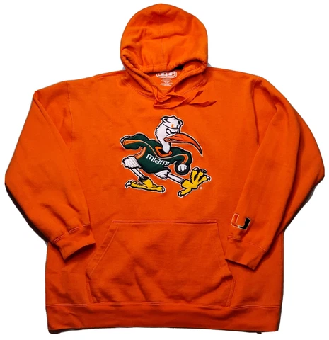 MIAMI HURRICANES Men 2XL Orange Sebastian The Ibis Mascot Hoodie Sweatshirt Cover