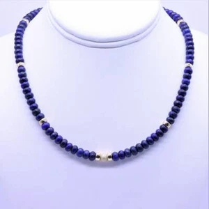 6mm Blue Lapis Lazuli & Gold Filled Modern Beaded Gemstone Choker Necklace - Picture 1 of 8