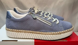 Rieker Suede Trainers UK 5 / 38 M2940 Womens Blue Elasticated Lace & Zip Low Top - Picture 1 of 18