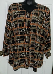 Vintage Christie & Jill Plus Sz 3X Orange Black Abstract Textured Button Top EUC - Picture 1 of 9