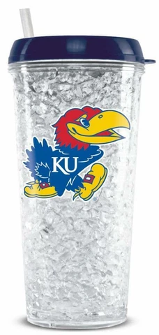 Kansas Jayhawks 16 Oz Crystal Freezer Tumbler [NEW] NCAA Cup Glass Pint Drink Cover