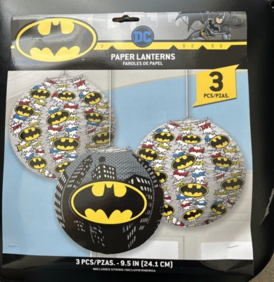 Decoración de fiesta de superhéroes de Batman DC Comics - 3 linternas de papel (9,5 pulgadas) NUEVO Foto 1 de 4