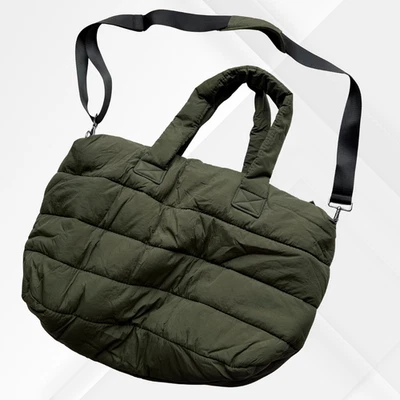 Quilted Carryall Sling Crossbody Puffy Army Olive Tote Bag Purse - Image 1 of 4