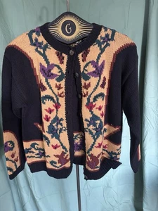 Vintage Geoffrey Alexander knit collection Sweater cardigan S/M Floral Cotton - Picture 1 of 8