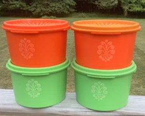 4 botes Servalier Tupperware #1297 vintage verde y naranja - k - Imagen 1 de 12
