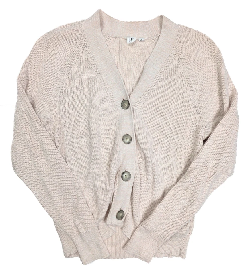 Cárdigan para mujer GAP rosa beige grueso tejido botón delantero cuello en V talla mediana Foto 1 de 4