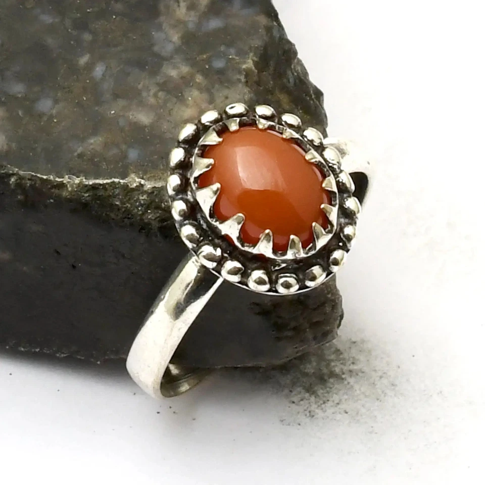 Carnelian 宝石民族手工戒指首饰礼品美国尺寸 8 AR 39418 — 第 1/1 张图片