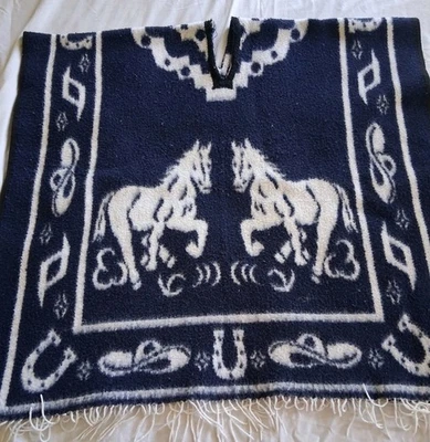 Poncho Mexicano Alfombra Manta Talla Única Adulto Azul Blanco Suroeste Foto 1 de 4