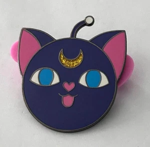 Purple Alien Cat Enamel Lapel Pin Glitter Crescent Celestial Moon - Picture 1 of 3