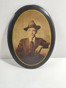 Antique 1919 Celluloid & Tin Oval Photo 8" x 6" Man In Suit And Hat Cleveland OH - Picture 1 of 8