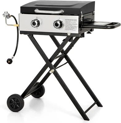 Portable Gas Griddle with Collapsible Stand/Side Shelf 2 Burner Flat Top Griddle - Image 1 of 4