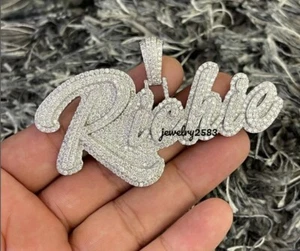 Buss Down Men's 3.20Ct Simulated Diamond Custom Name Plate Pendant 925 Silver - Picture 1 of 5