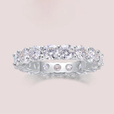 925 Silver 4mm D VVS Lab-Created Moissanite Eternity Ring Wedding Band for Girls - Image 1 of 4
