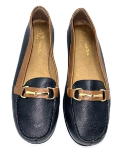 Aerosoles A2 Stitch N Turn Horsebit Accent 2-Tone Loafer Size 8.5M Blk Brown B*O - Picture 1 of 8