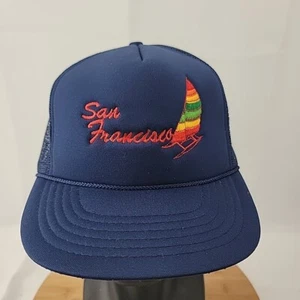VTG San Francisco Snapback Hat 80s Tourist Souvenir Navy Mesh Trucker Hat MINT  - Picture 1 of 8