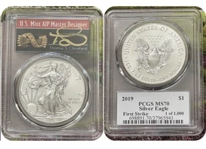 2019 $1 American Silver Eagle 1oz Dollar PCGS MS70 First Strike Cleveland Arrows - Picture 1 of 3