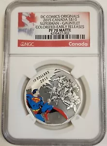 2015 Canada Superman $10 DC Comics Gauntlet Colorized Silver Coin NGC PF70 Matte - Picture 1 of 2