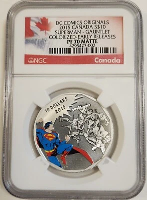 2015 Canada Superman $10 DC Comics Gauntlet Colorized Silver Coin NGC PF70 Matte - Image 1 of 2