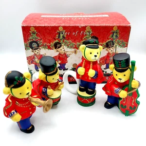 Weihnachten Teddybär Serviettenringe Set 1995 Porzellan Marching Band Vintage Deko - Bild 1 von 16