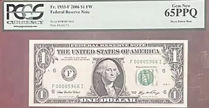 2006 $1 FRN 4 Digit Low Serial Number (5966) Boca Raton Run | PCGS65 GEM NEW PPQ - Picture 1 of 3