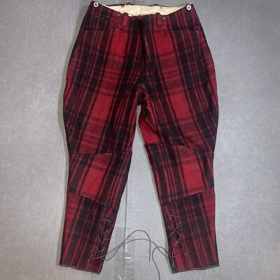 VTG Soo Woolen Mills Pants Mens 32 Wool Red Black Buffalo Plaid Hunting Trousers - Image 1 of 4