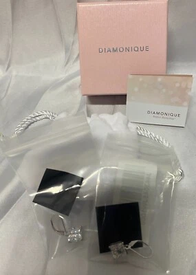 Diamonique Classics Leverback Earrings Sterling Silver Simulated Diamond NEW - Image 1 of 4