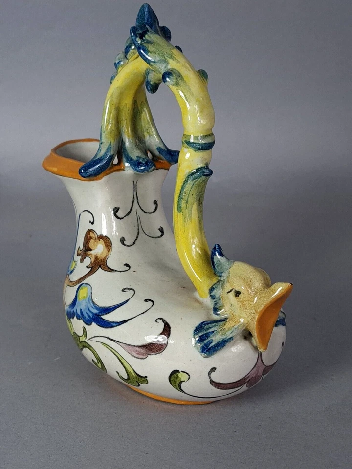 Curieuse verseuse faïence émaillée décor Renaissance salamandre Tours? B107 - Photo 1/4