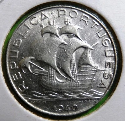 Scarce, PORTUGAL,  2,5 Escudos,  1940,  UNC,  Silver  - Image 1 of 2
