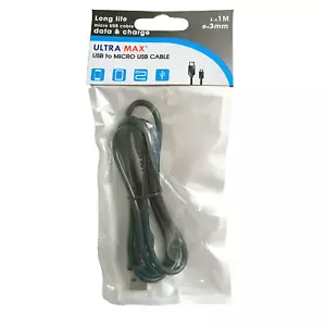 USB to Micro USB 1m Charging Cable Black Data Transfer Phone Tablet Ultra Max - Picture 1 of 6