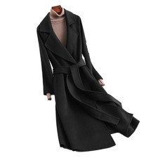Womens Cashmere Parka Coat Belt 100% Wool Long Trench Overcoat Business Winter L