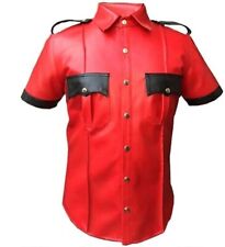 Mens Good Quality Faux Leather Police Uniform Style RED Shirt GARMENT CHEST 38"