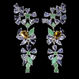 Valentinstag 925 Silber Ohrringe Birne Citrin Smaragd Tansanit Edelstein Schmuck - Bild 1 von 14