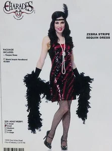 Zebra Stripe Sequin Flapper Dress Pink Black Fancy Dress Halloween Adult Costume - Picture 1 of 6
