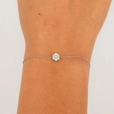 2.00Ct Round Cut Lab-Created Diamond Flower Chain Bracelet 14K White Gold Plated - Image 1 of 4