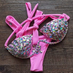 2023 Rhinestone Diamond Bikini Set Hot Women Push Up Crystal Sexy Swimwear - Picture 1 of 19