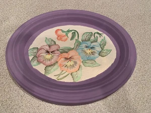 Original Art Ceramic Pansy Painting 10.5” x8.5” Purple Frame Matte Finish Oval - Picture 1 of 7