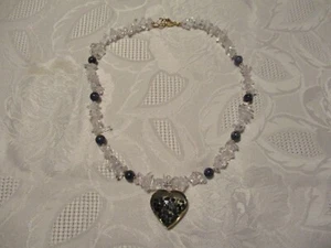 Lapis & Quartz Necklace w/ Puffy Lucite Heart Pendant - Picture 1 of 5