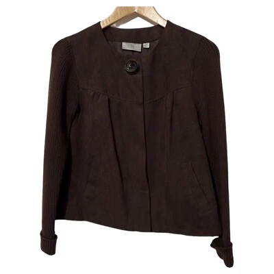 Studio Works Womens Jacket Faux Suede Knit Sleeves Magnetic Snap Size Petite 6P - Image 1 of 4