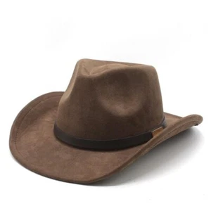 Cowboy Hat for Women Men Felt Wide Brim Cowgirl Western One Size, Brown - Picture 1 of 6