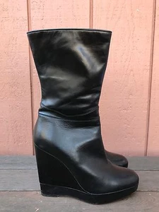 STUNNING Jill Sander Black Leather Wedge Boots US 6.5 EUR 37 EUC $1380 - Picture 1 of 8
